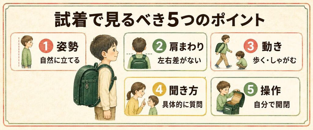 ランドセル試着で見るべき5つのポイント